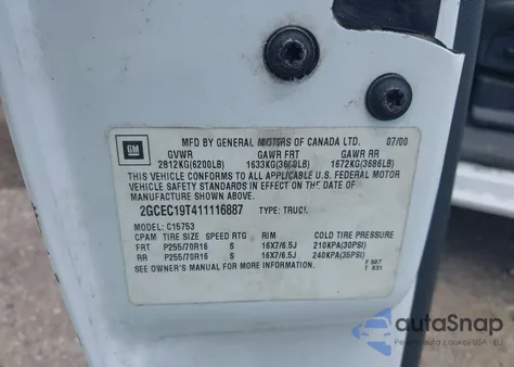 2001 Chevrolet Silverado 1500 Lt из США, поврежденный, VIN 2GCEC19T411116887